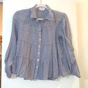 Blue, pin-striped quarter sleeve, button down blouse